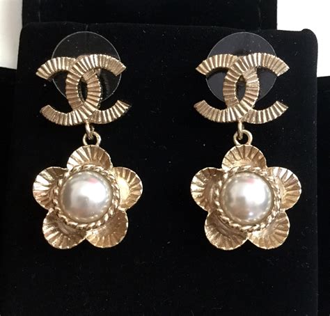 chanel crystal pearl cc earrings gold|vintage Chanel pearl drop earrings.